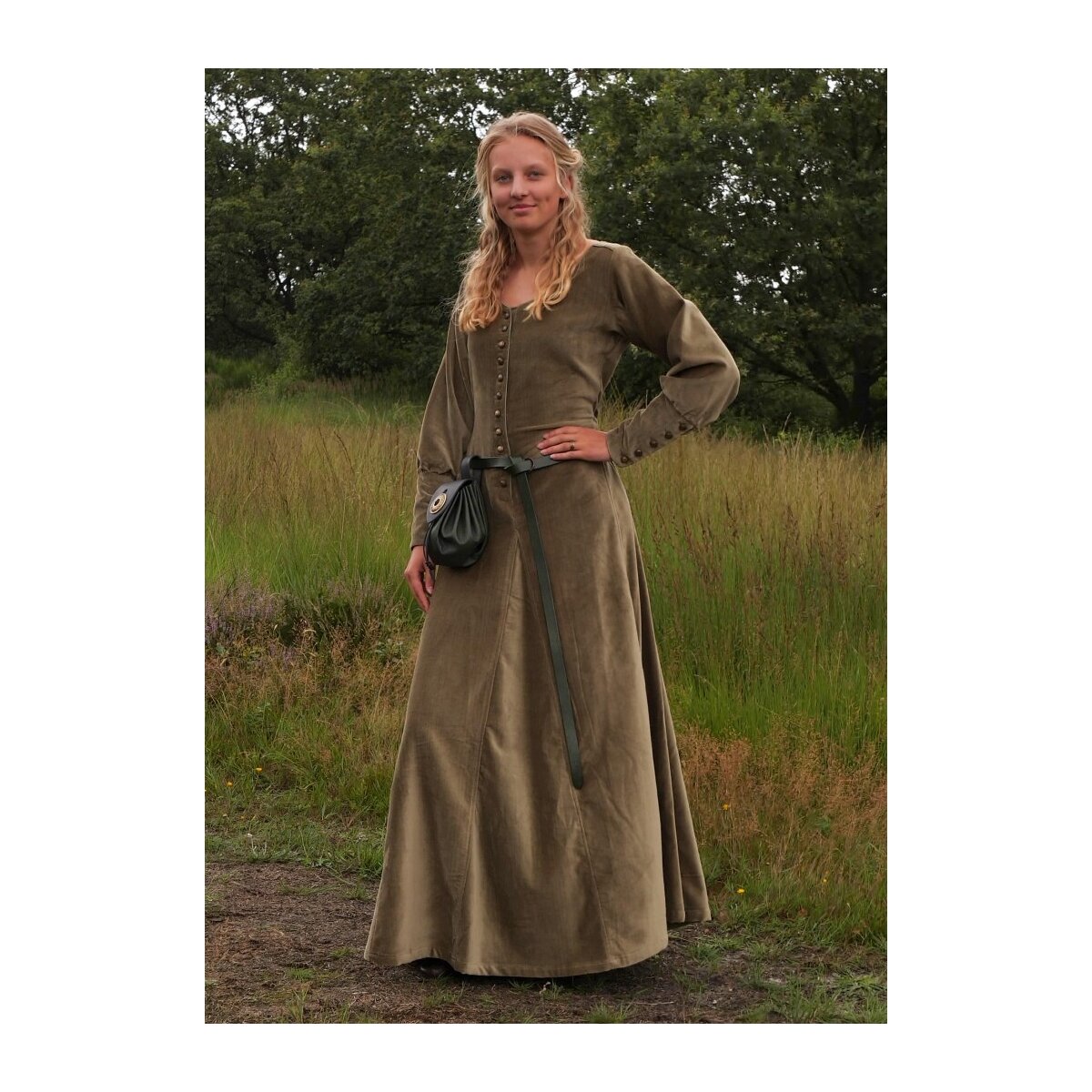 Spätmittelalter-Kleid Isabell Samt Cotehardie Grün