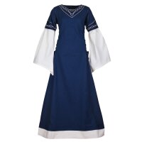 Robe haut-médiévale Alvina avec manches en trompette bleu/naturel