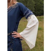 Robe haut-médiévale Alvina avec manches en trompette bleu/naturel