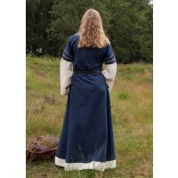 Robe haut-médiévale Alvina avec manches en trompette bleu/naturel