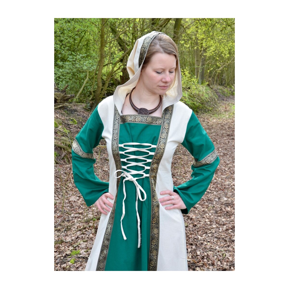 Fantasy-Medieval dress Eleanor with hood green / natural...